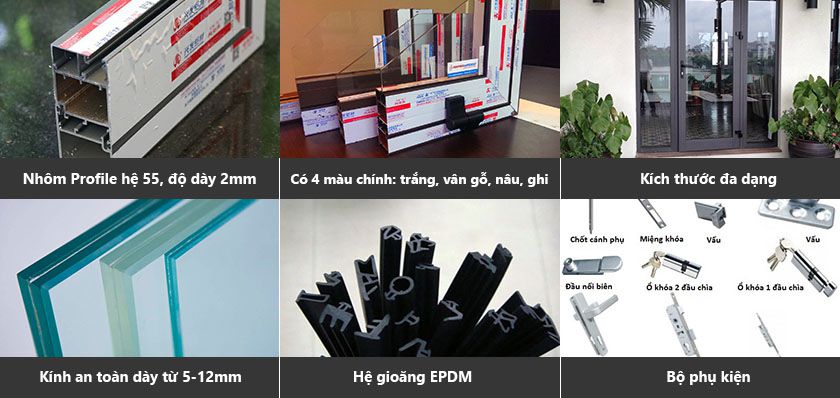 cấu tạo cửa đi mở quay 1 cánh nhôm xingfa hệ 55