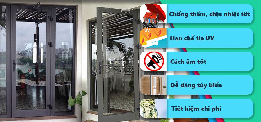 cửa đi mở quay 1 cánh nhôm xingfa hệ 55 có nhiều ưu điểm