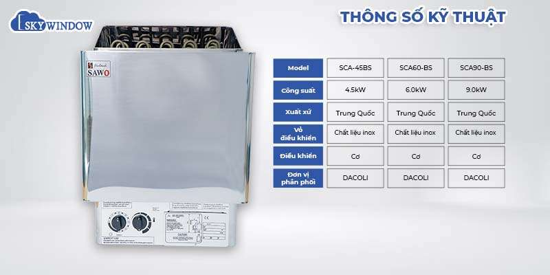 thông số máy xông hơi khô Sawo SCA