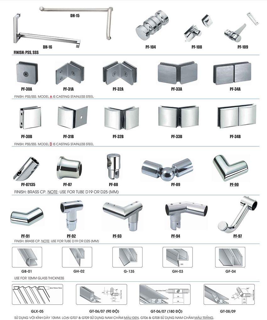 Các phụ kiện của vách tắm hình dáng đặc biệt